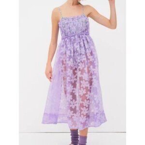 For Love and Lemons Sz S Dress Villegas Floral Sheer Bodysuit Midi Purple New